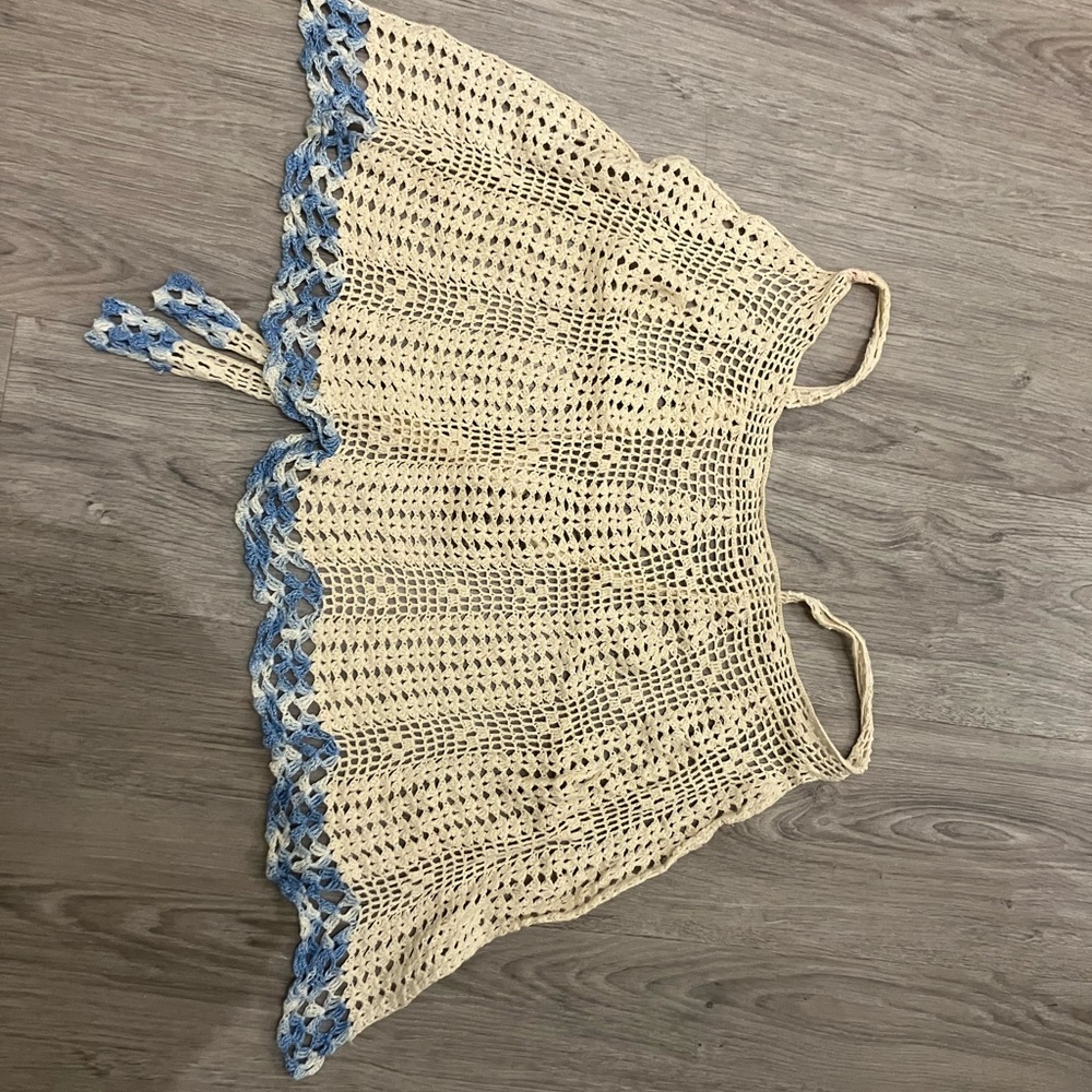 2/$20 Crochet Cream and Blue Apron